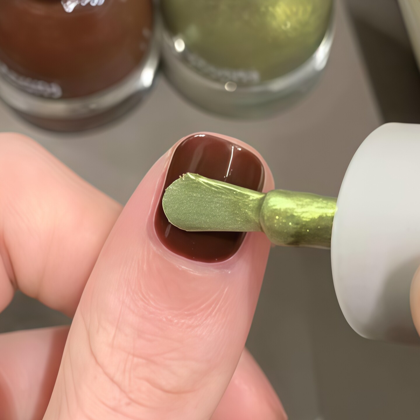 巧克力棕绿！棕绿偏光涂鸦甲twomoons指甲油免烤速干安全2026新款