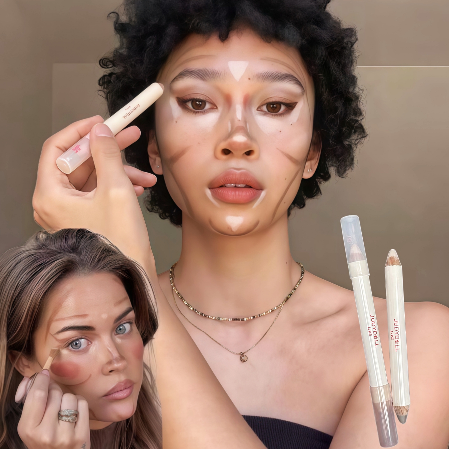 Judydoll橘朵双头修容笔自然白色高光一体笔哑光提亮脸部侧影阴影