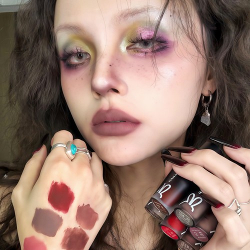 黑兔唇釉低饱和灰粉紫色唇泥肉桂裸棕色口红哑光雾面学生淡妆口黑