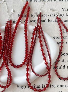 张婧仪同款红玛瑙串珠项链2024新款秋冬红色锁骨链气质复古配饰