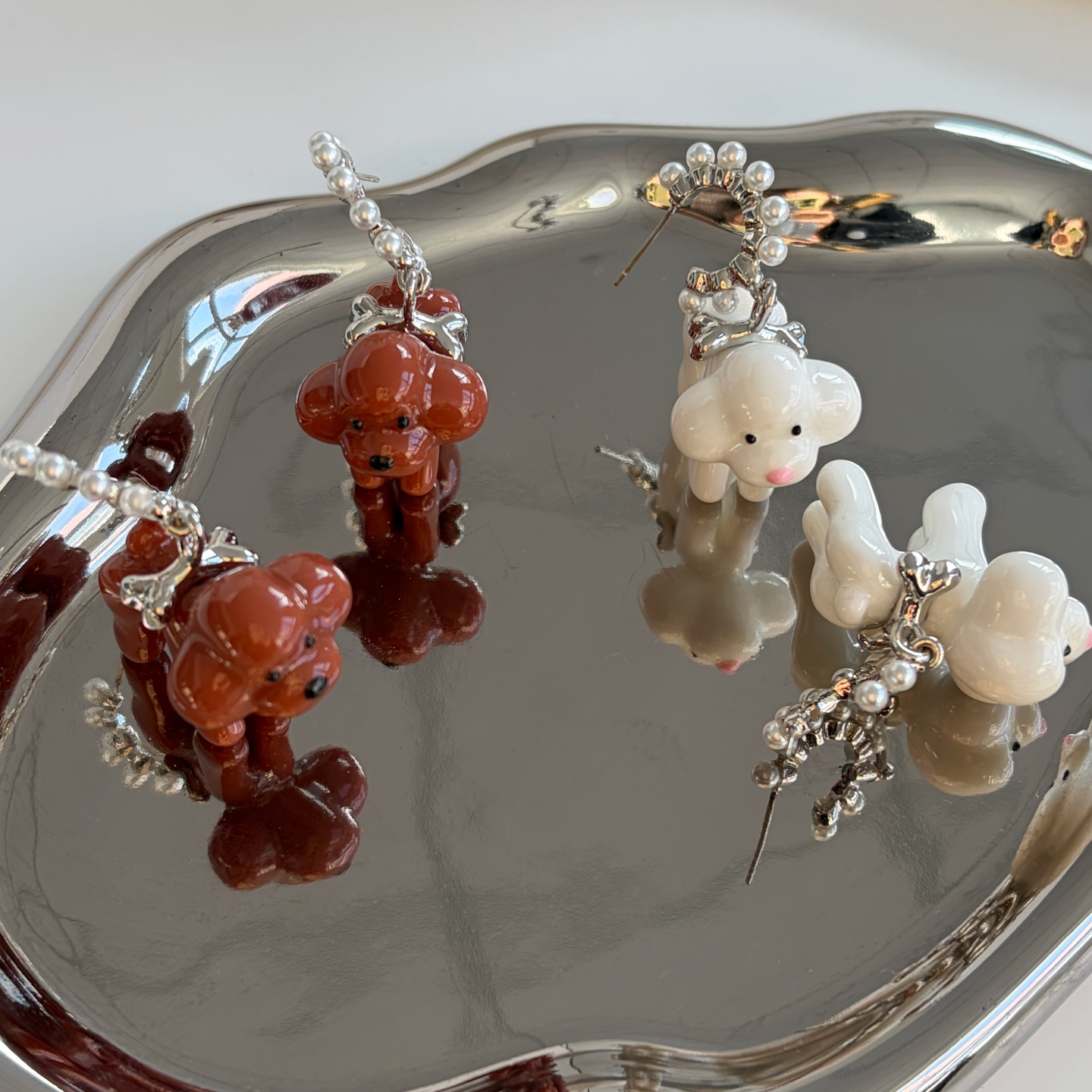 莫里里可爱泰迪小狗耳钉少女心甜美耳坠ins风项链小众高级感耳饰