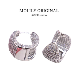 莫里里耳环锆石耳钉女小众轻奢设计高级感银针满钻圈圈耳扣耳饰