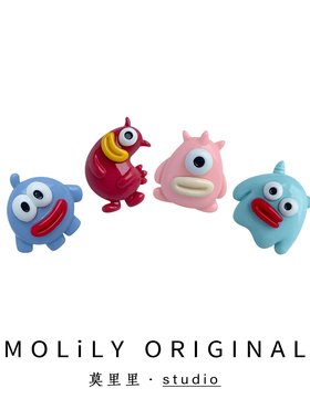 莫里里2024创意卡通丑萌亮面怪兽香肠大嘴耳钉无痛硅胶耳夹