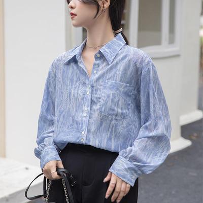高级感印花衬衫女设计感小众法式扎染长袖小个子上衣春夏新款