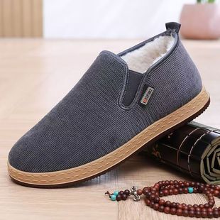 舒适防滑工作鞋 2024冬季 男加绒保暖雪地靴一脚蹬爸爸鞋 棉鞋 新款