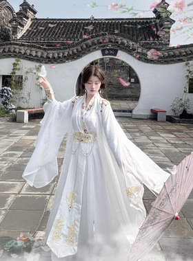 原创汉服2026春夏男女交领白色绣花大袖衫飘逸仙侠古装cos服套装