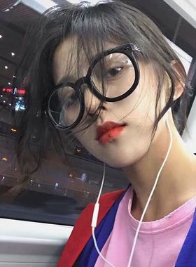 黑色粗框简约近视眼镜新款韩国文艺抖音网红平光镜女素颜圆脸显瘦