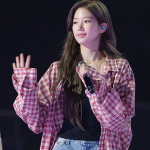 中村一叶同款格子衬衫2025秋新款宽松休闲上衣男女衬衣潮宽松红色