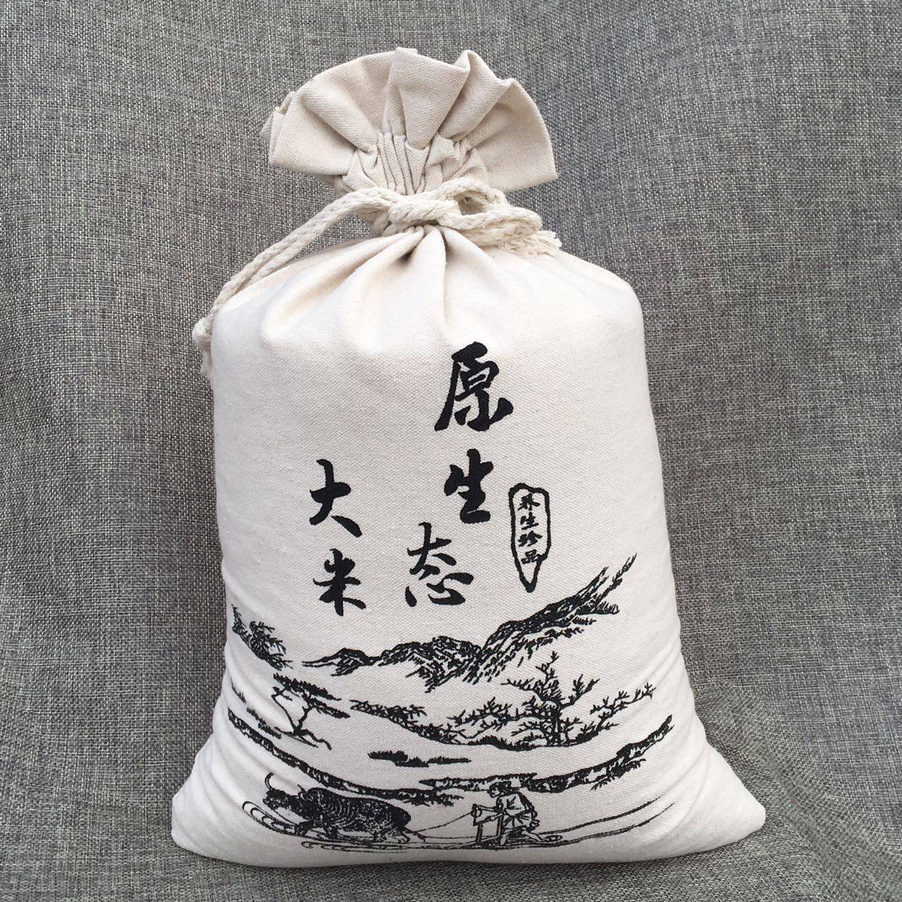 现货大米帆布包装袋棉布束口抽绳小米面粉袋子批发定制杂粮环保袋