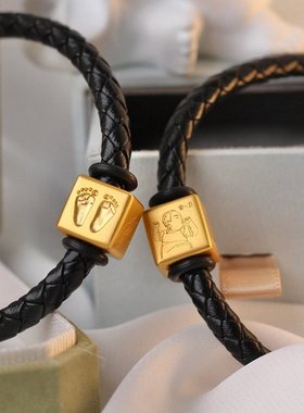 定制纯银宝宝头像手绘画手脚印照片刻字转运珠男女士情侣手链礼物