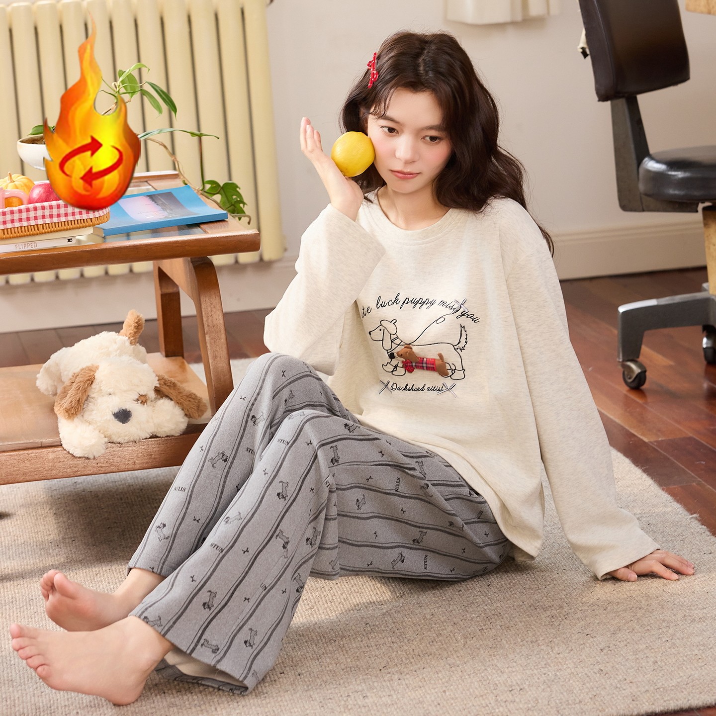 德绒保暖可外穿女睡衣套装
