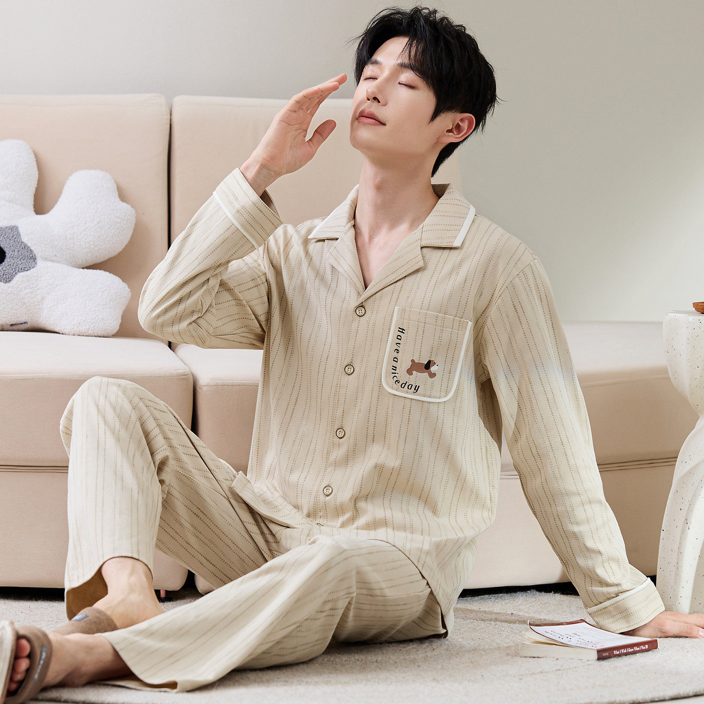 2025新款纯棉睡衣男款春秋季长袖全棉家居服套装可外穿大码冬天