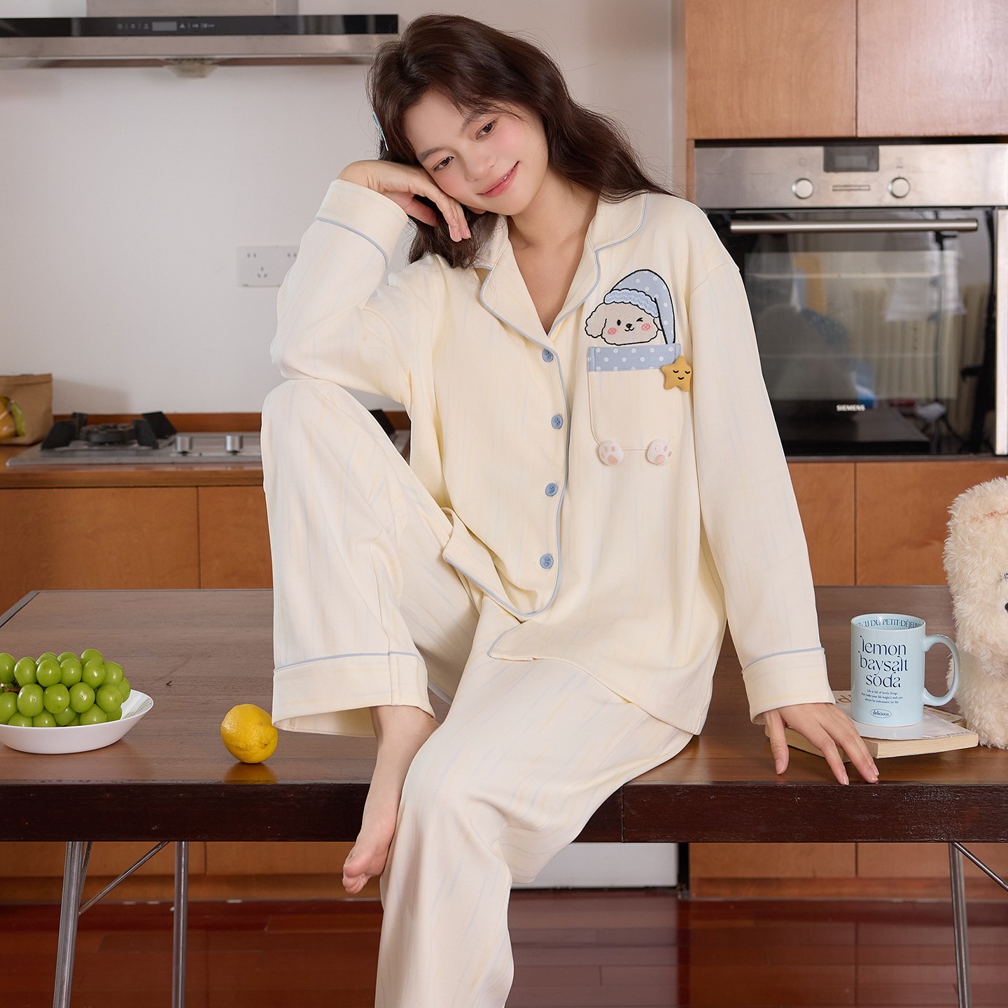 家曼妃睡衣女款春秋季纯棉家居服