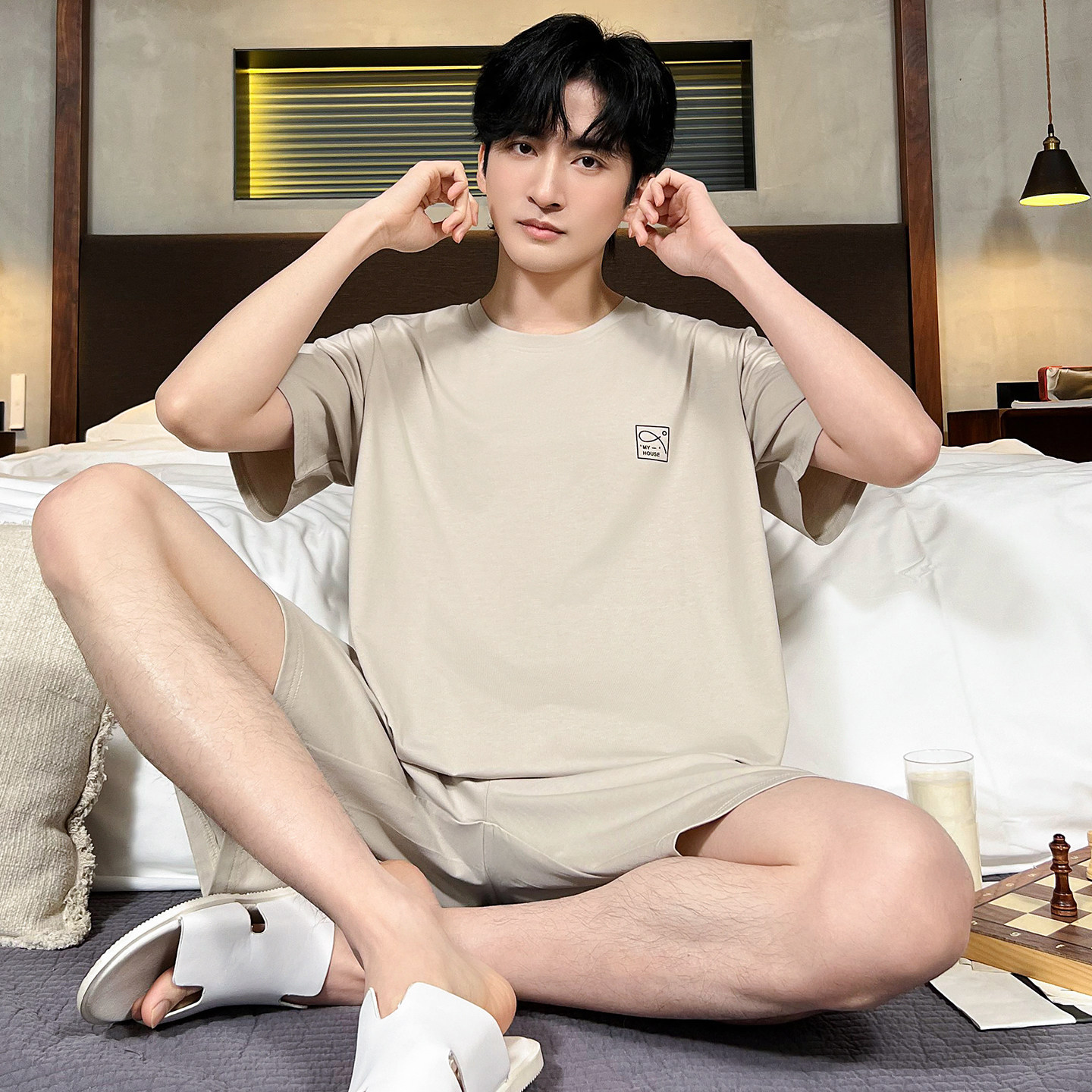 睡衣男款夏季2026年新款纯棉短袖短裤薄款套装青少年大码家居服