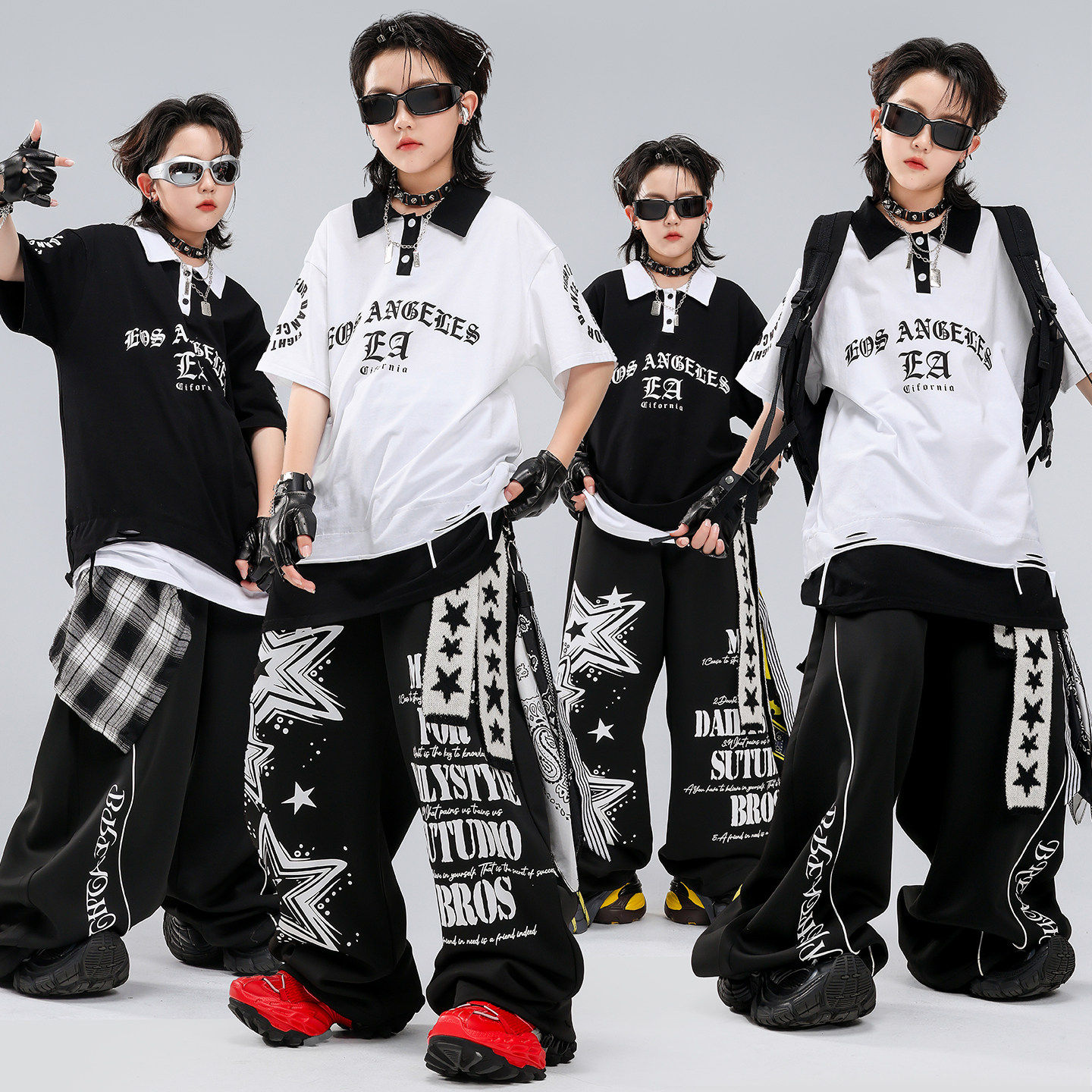 儿童街舞潮服嘻哈男童POLO衫演出服男孩套装hiphop六一儿童表演服