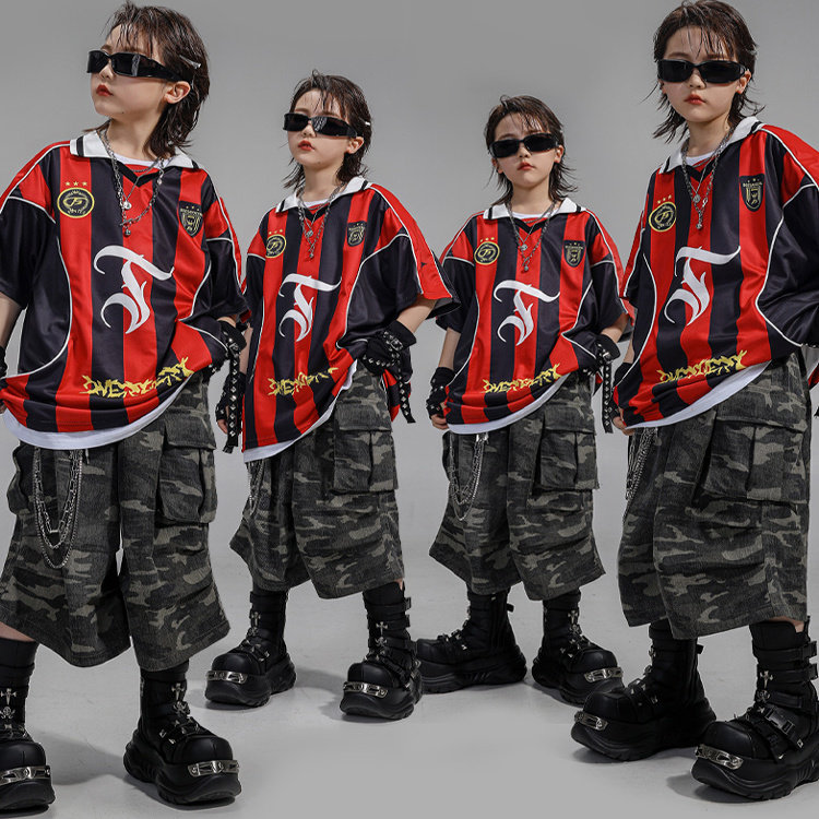 儿童街舞潮服男童美式嘻哈女孩酷帅日常短袖套装少儿hiphop演出服