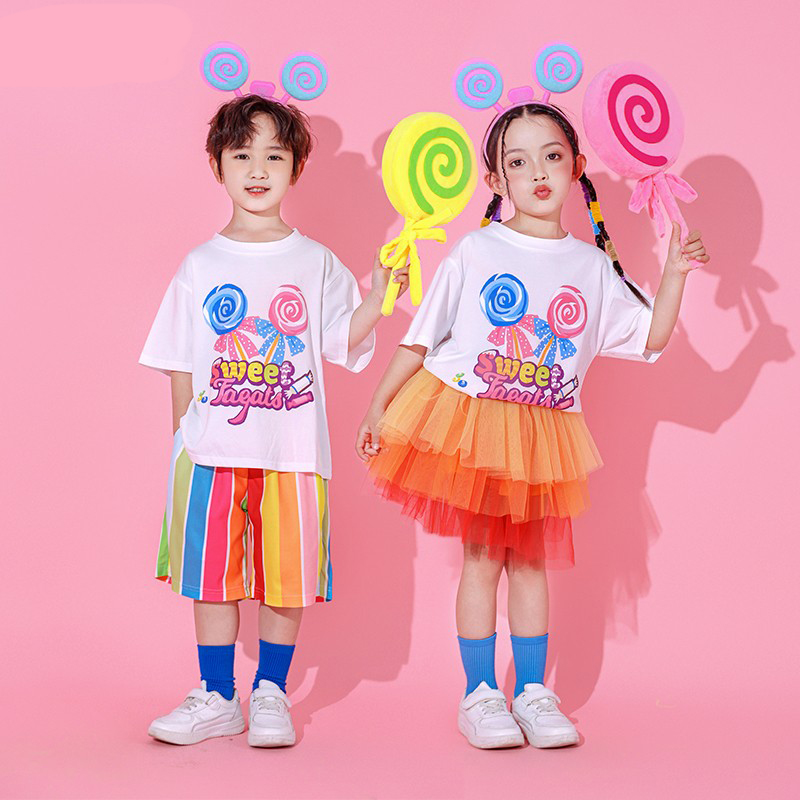 六一儿童表演服幼儿园舞蹈演出服毕业照服装女童纱裙男童条纹短裤