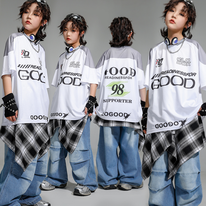 hiphop街舞穿搭裤子短袖嘻哈女孩套装少儿演出服男童街舞儿童潮服