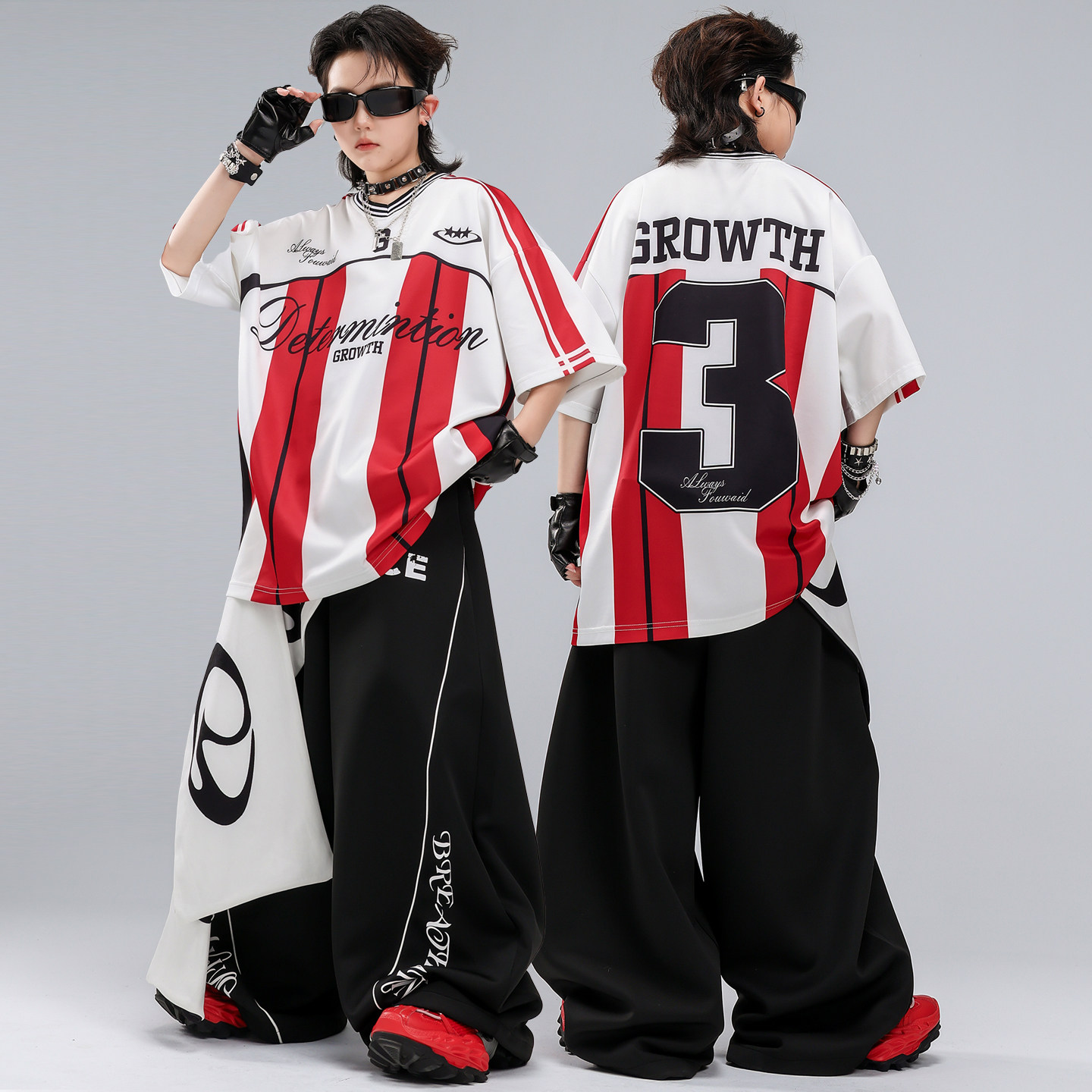 街舞套装男童嘻哈儿童潮服黑红潮牌童装炸街表演服hiphop演出服男