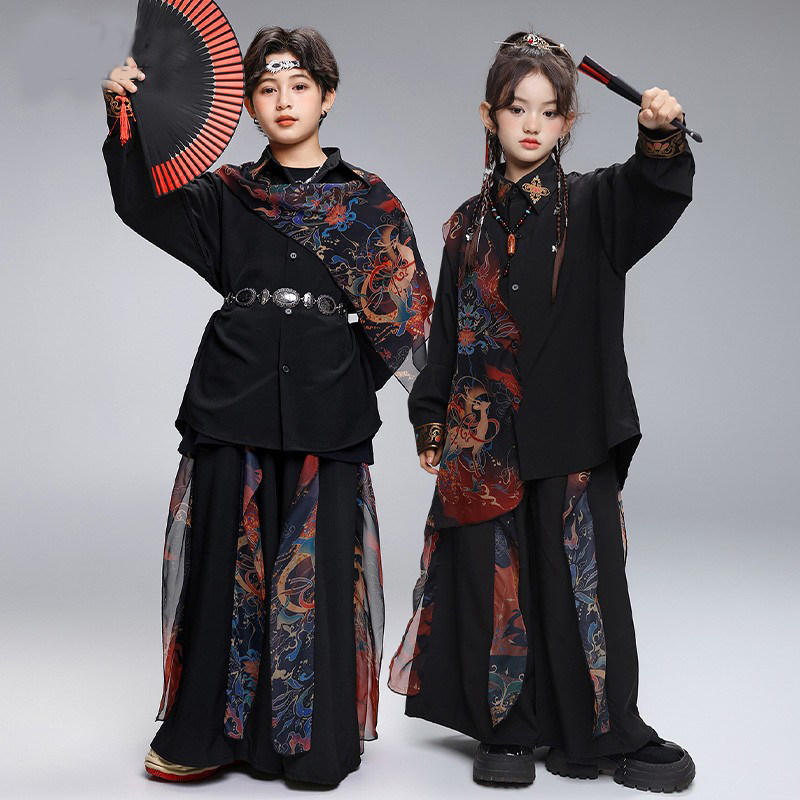 街舞国风儿童潮服武术演出服男女童中国风hiphop少儿嘻哈潮牌童装