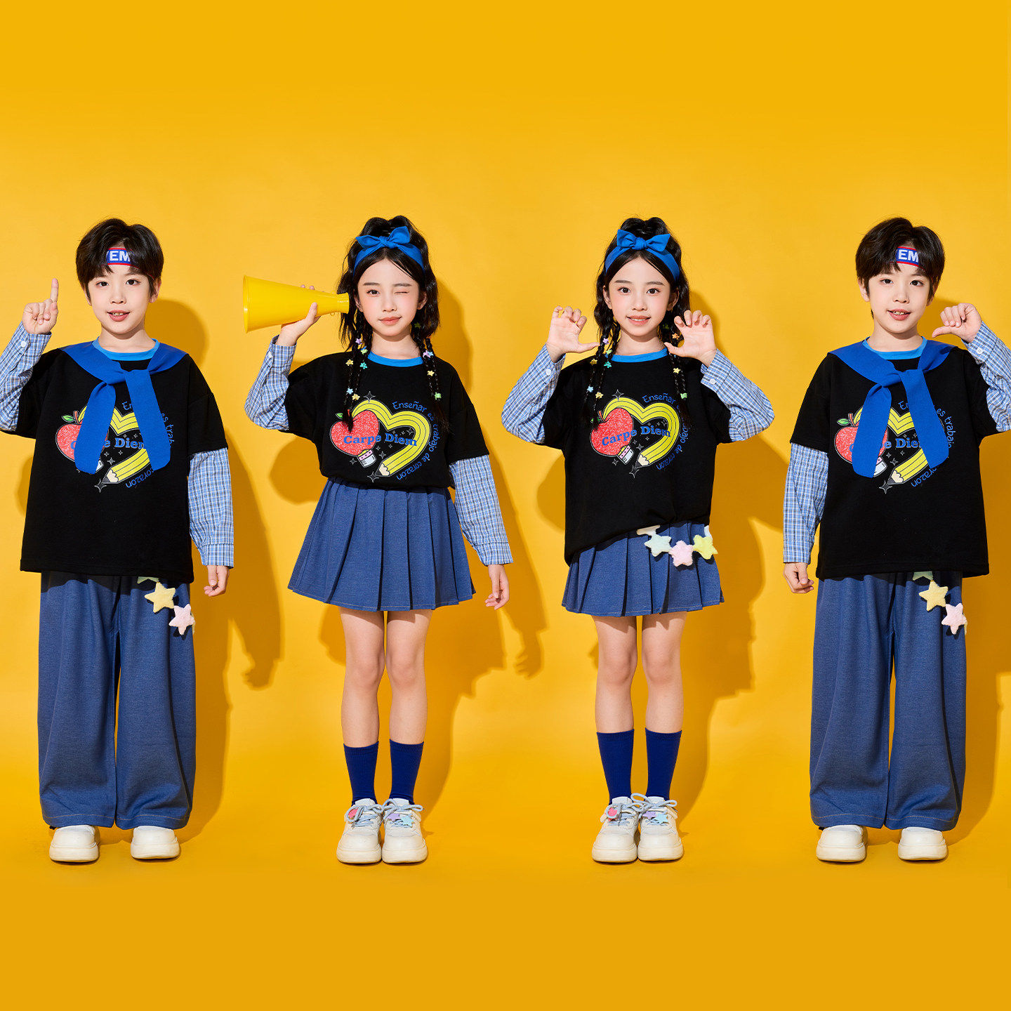 小学生运动会服装学院风假两件铅笔爱心表演服儿童啦啦队演出服秋