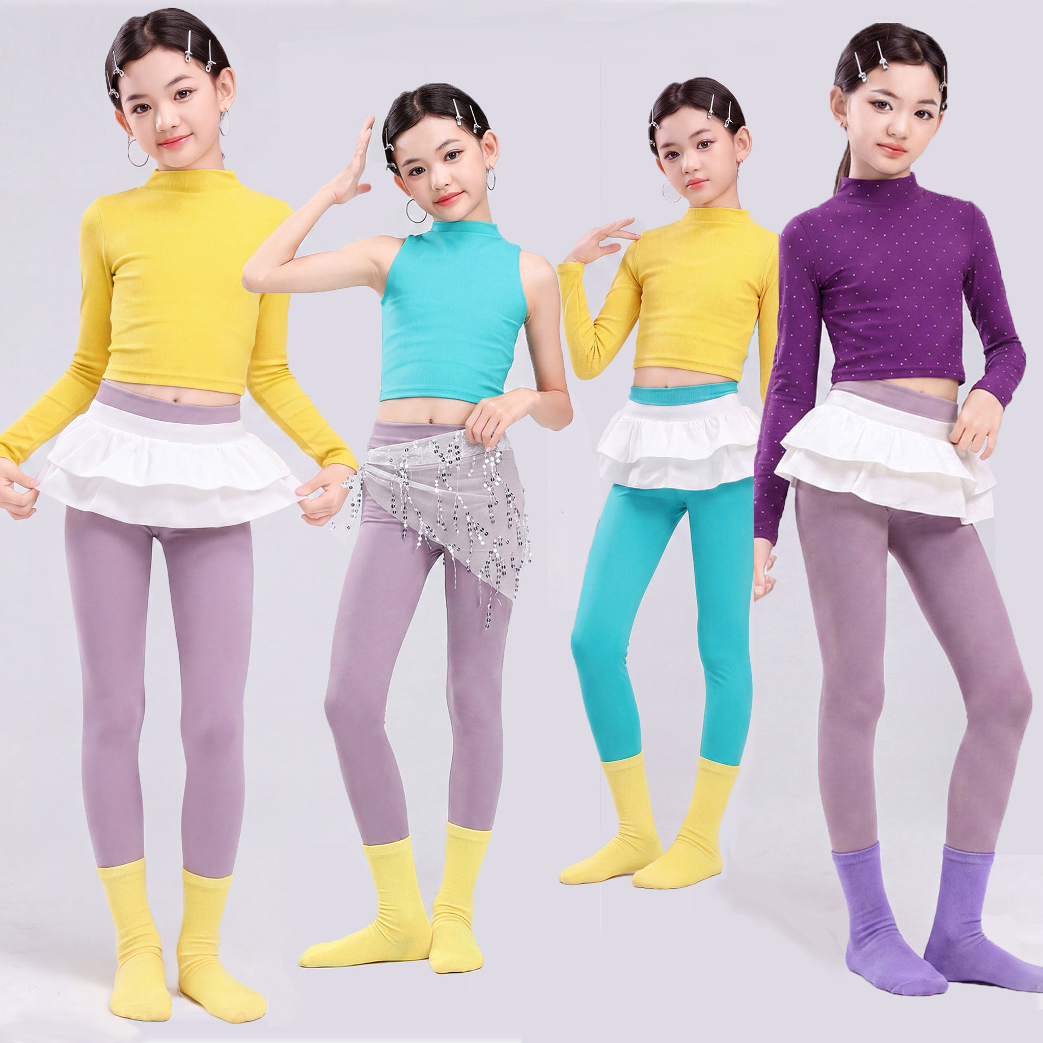 儿童舞蹈服小高领背心练功服舞蹈室艺考形体服爵士舞套装训练服装