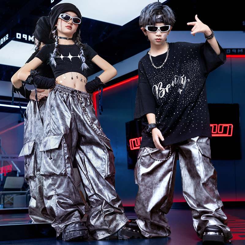街舞儿童潮服男童演出服女童爵士舞走秀服装少儿hiphop架子鼓表演