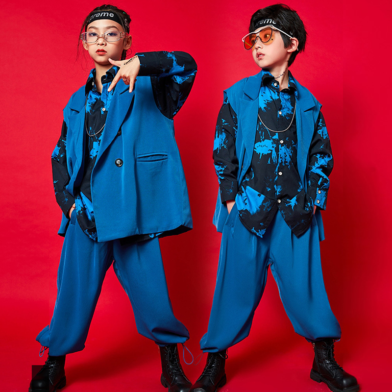 儿童街舞潮服男童西装套装帅气嘻哈宽松青少年马甲礼服走秀演出服
