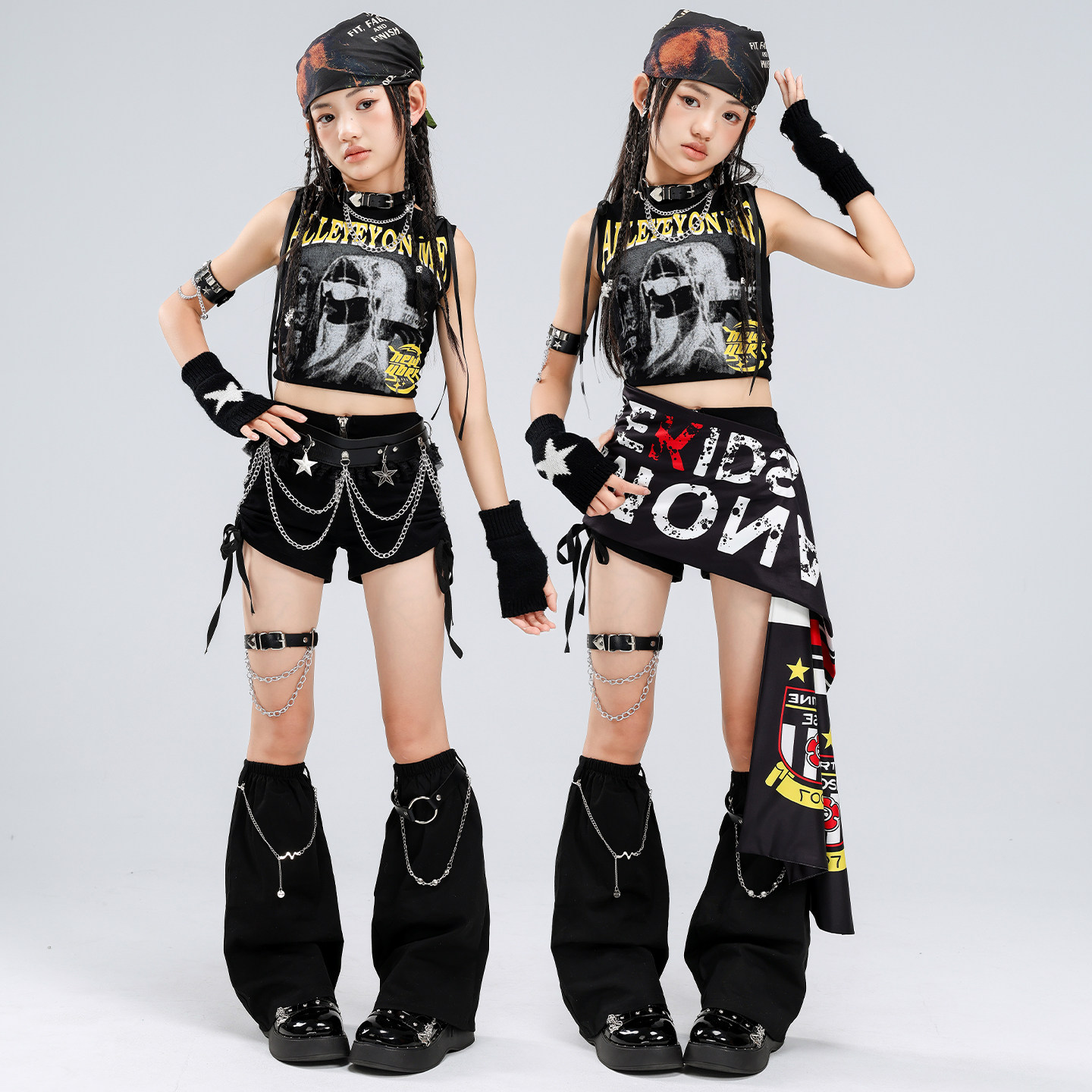 女童爵士舞套装露脐人像吊带短裤舞蹈服jazz女孩嘻哈街舞表演服装