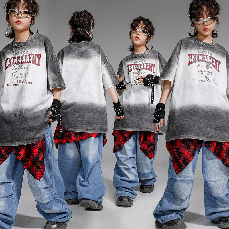 街舞儿童潮服嘻哈短袖裤子屁帘套装男童少儿六一hiphop演出服女孩