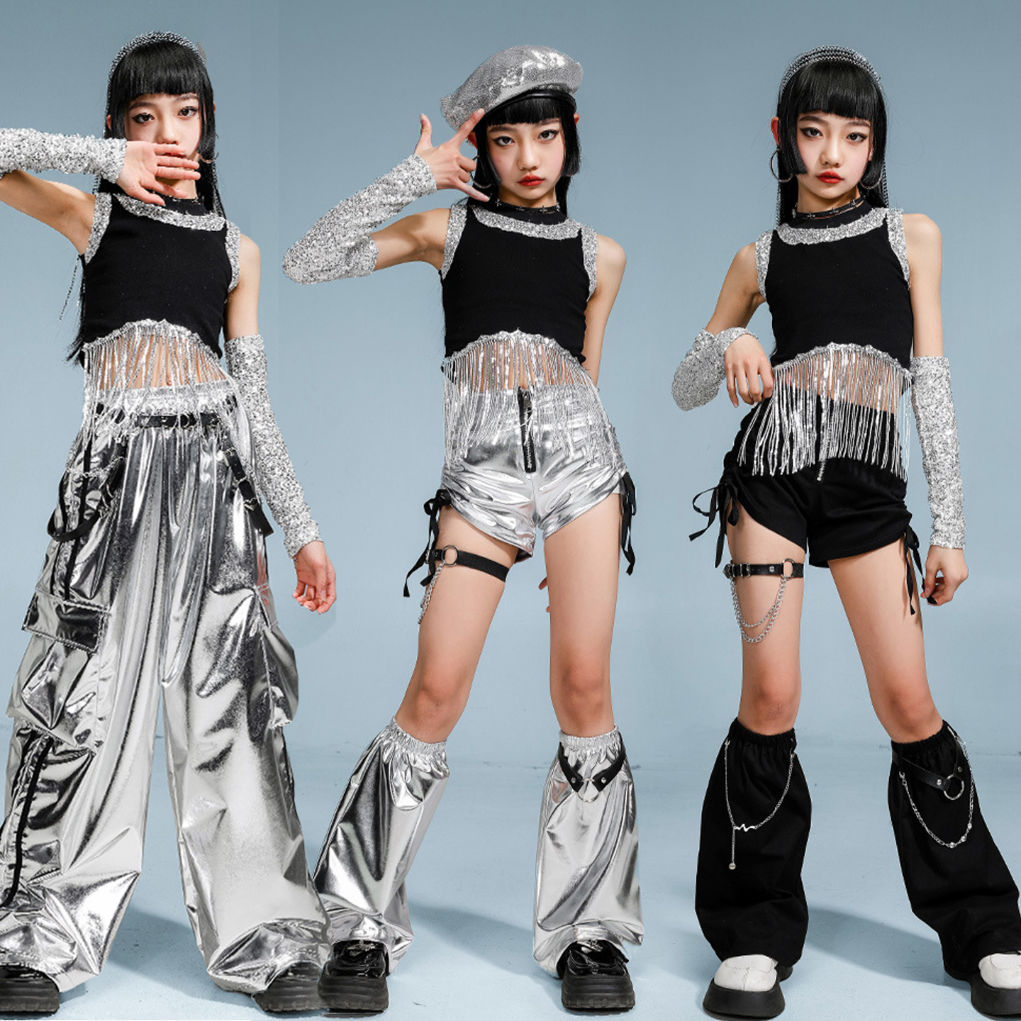 女童爵士舞服装走秀时装街舞潮服流苏套装露脐背心女孩舞蹈表演服