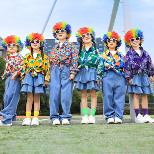 套装 班服比赛男女童复古衬衫 儿童啦啦队演出服小学生运动会开幕式