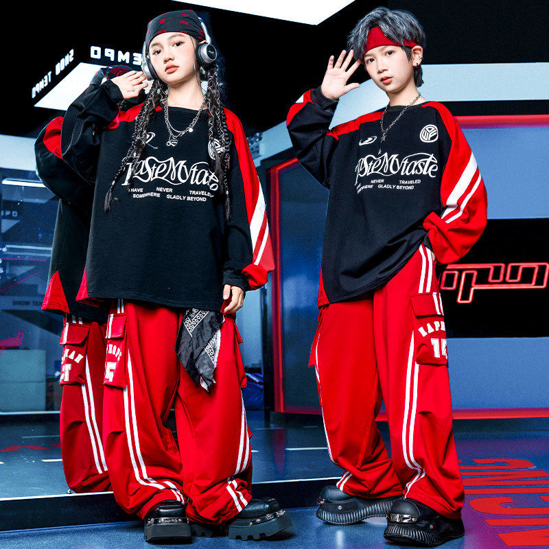 街舞男童潮服帅气美式机车风嘻哈宽松练功运动卫衣裤套装童演出服