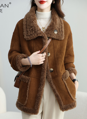 中款两面穿羊羔毛皮毛一体女大衣2025冬新品羊剪绒加厚皮草外套