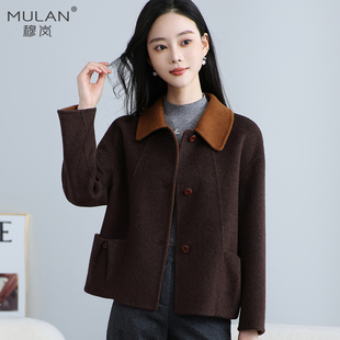 2025秋冬新品超短款翻领撞色双面呢羊绒大衣女小个子显瘦羊毛外套