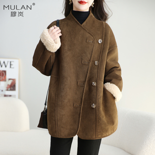 秋冬新中款立领两面穿皮毛一体羊剪绒女士全羊毛加厚宽松皮草外套
