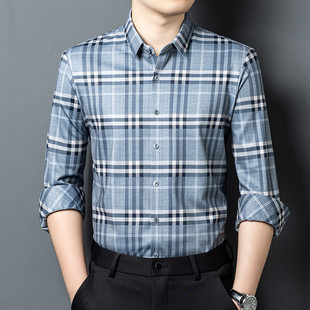 格子衬衫男长袖春秋男生2025新款寸衫复古薄男士内搭衬衣保罗男款