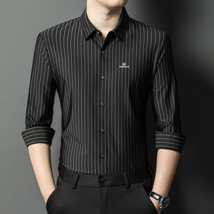 2025年夏季长袖保罗格子衬衫男款爸爸装衬衣中老年上衣老人T恤男