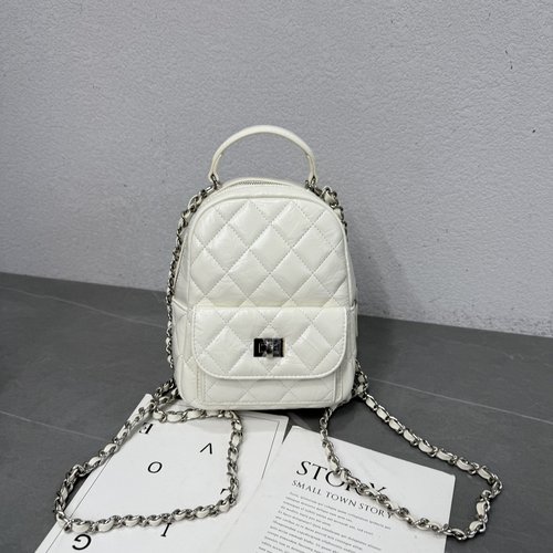 百搭时尚小香风菱格链条双肩包2025新款菱格车缝线迷你背包手拎包