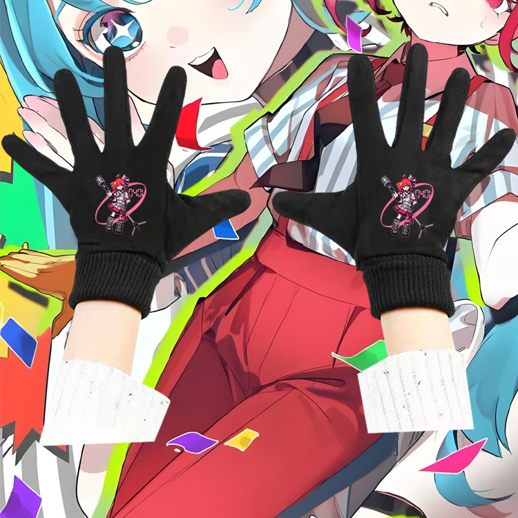 重音teto卡通二次元音乐少女ACGV印花秋冬保暖骑行麂皮麂皮绒手套