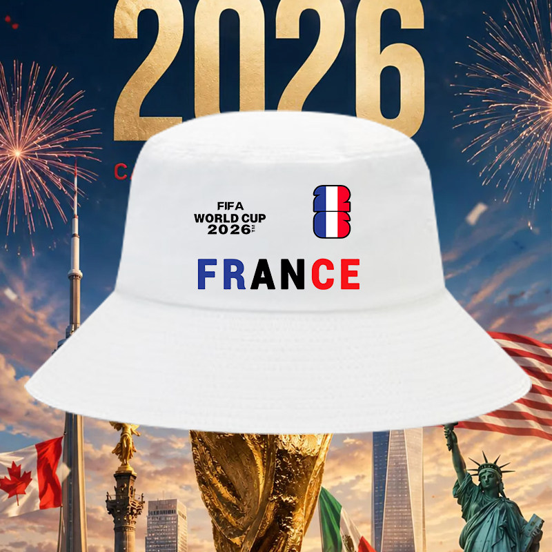 法国队2026世界足球印花渔夫帽姆巴佩运动纯棉遮阳出游加油盆帽子