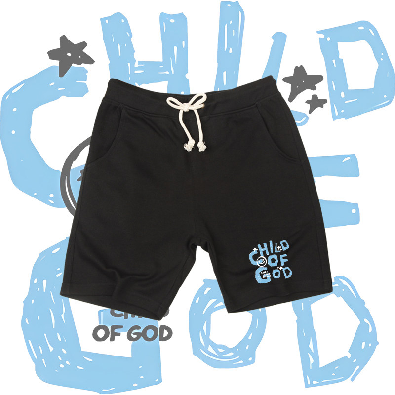CHILD OF GOD趣味英文印花五分裤潮男女小众设计印花系带短裤百搭