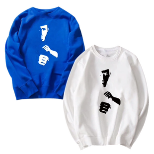 纪念李小龙头像图案衣服男圆领卫衣黑白截拳道男咏春拳中国功夫潮