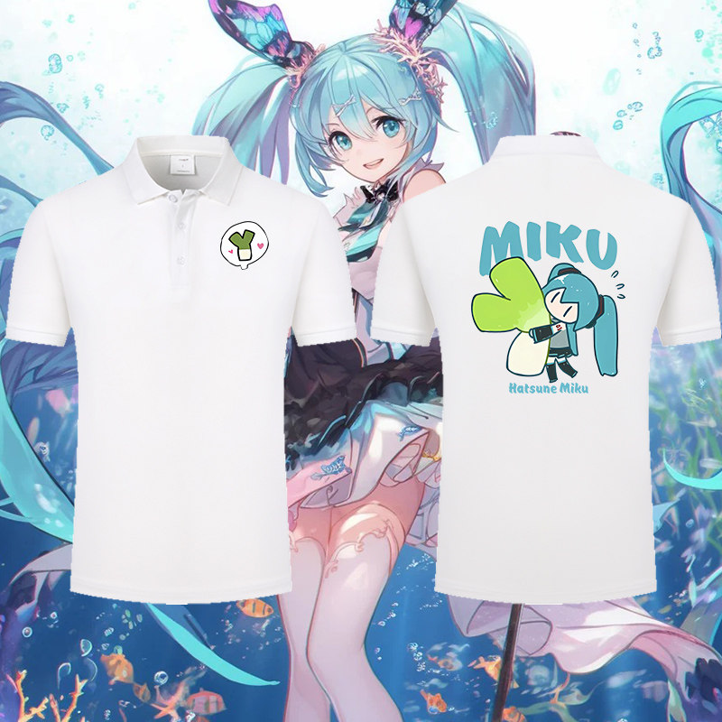 初音MIKU未来周边cos二次元印花polo衫男女潮流时尚翻领短袖T恤衫