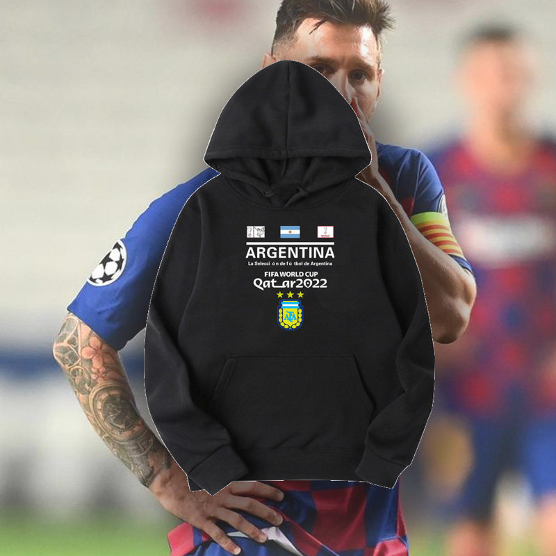 2022卡塔尔世界杯阿根廷梅西夺冠连帽卫衣秋冬男女球衣套头上衣服