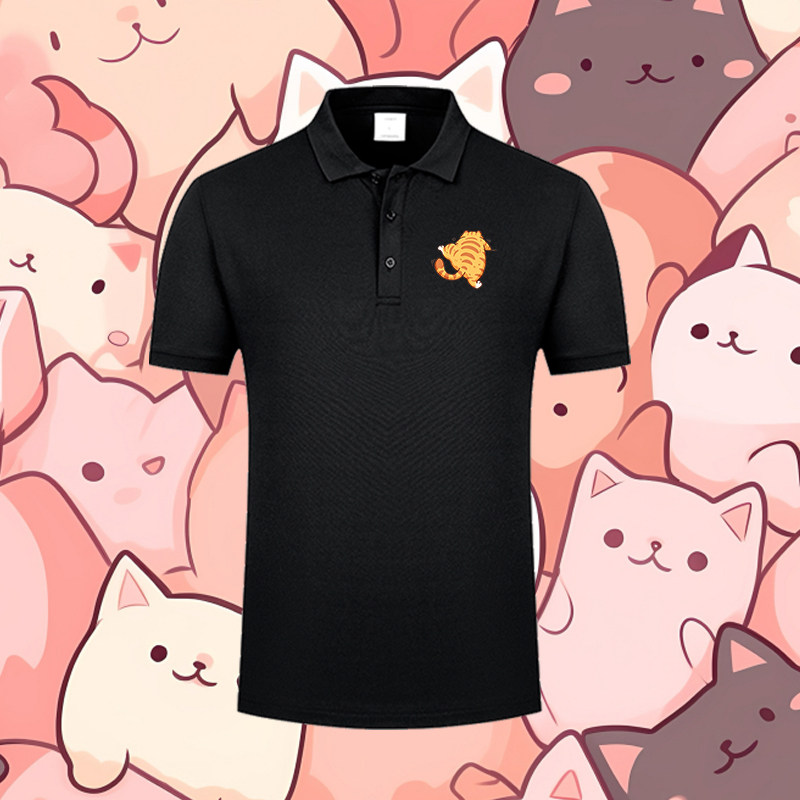 日系卡通可爱猫咪创意三花印花POLO衫男女潮流翻领半袖T恤上衣服