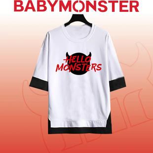 2025BABYMONSTER首尔演唱会HELLO MONSTER周边同款假两件T恤男女