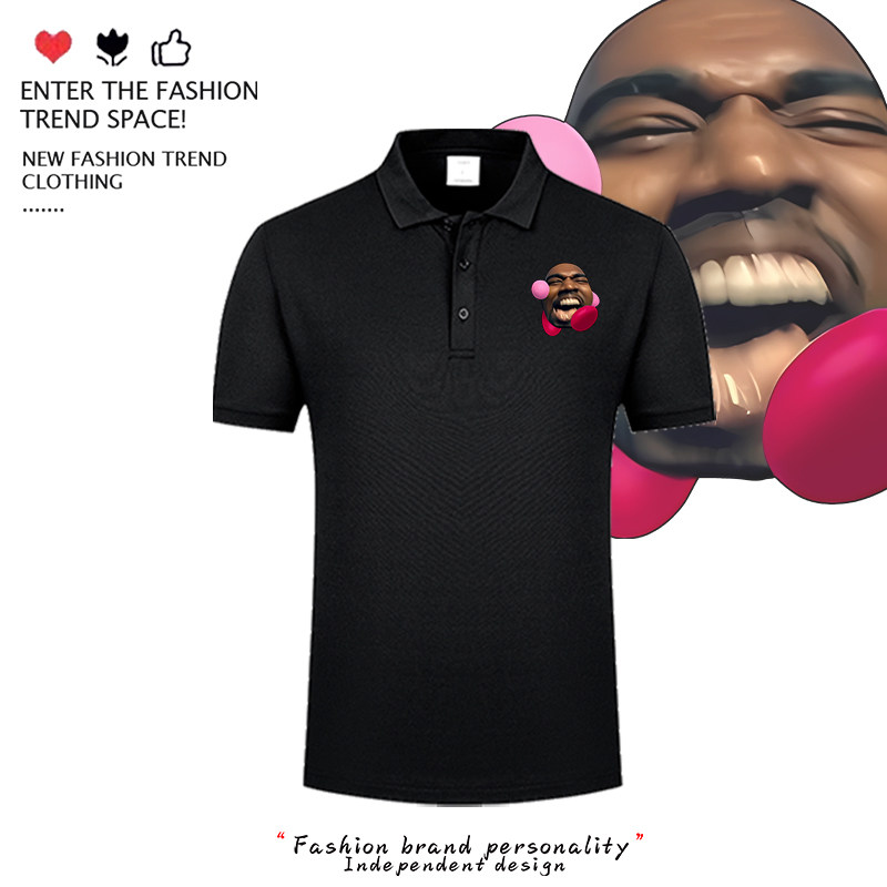 Kanye West侃爷星之卡比恶搞美式印花POLO衫嘻哈说唱潮流翻领短袖