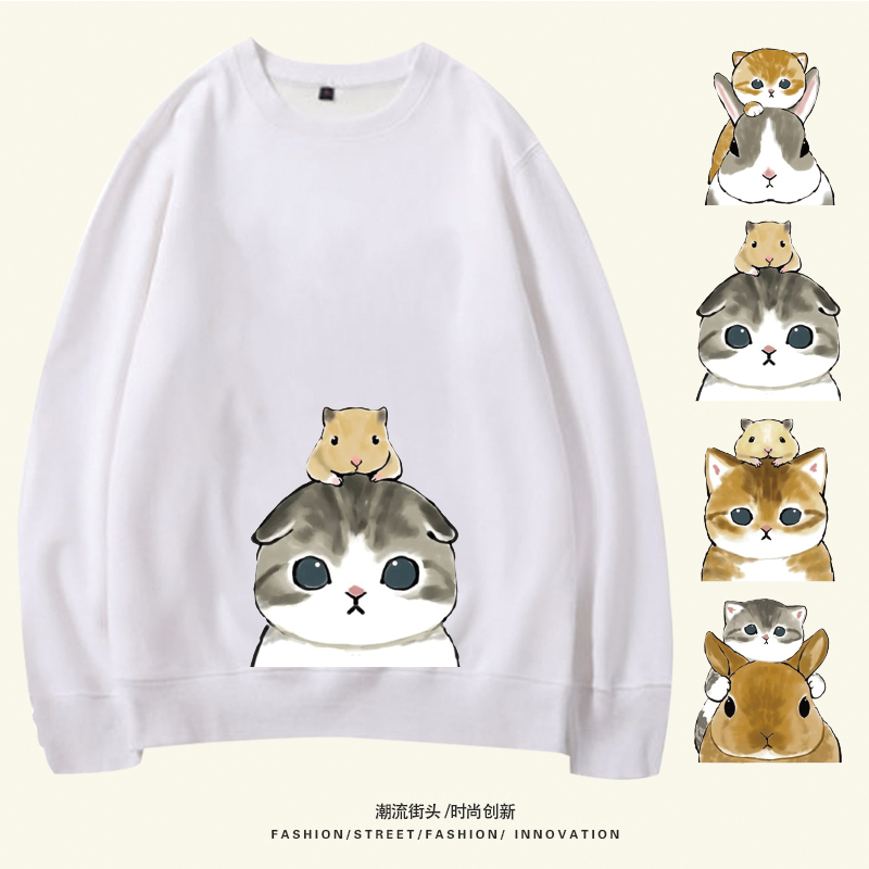 猫咪表情包敲可爱图案卡通男女情侣秋冬定制休闲套头衫圆领卫衣服