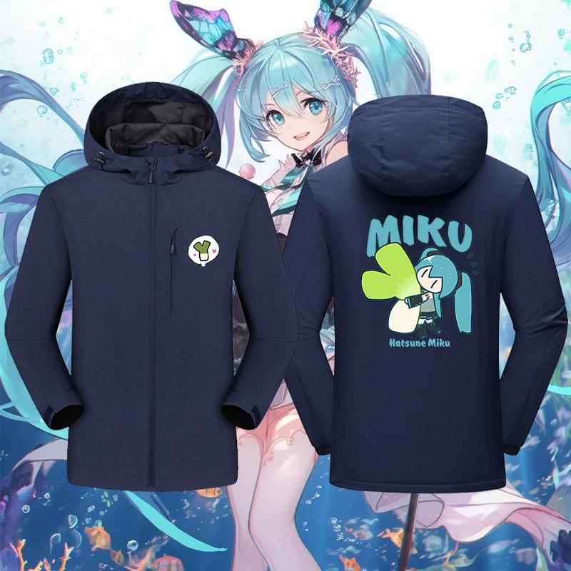 初音MIKU未来周边cos二次元印花连帽冲锋衣男女春秋防风夹克外套